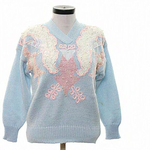 Jocelyn Smith VTG Pastel Goth Sequin Pearl Fairy Kei Cottagecore Sweater Medium‎ - Picture 1 of 12